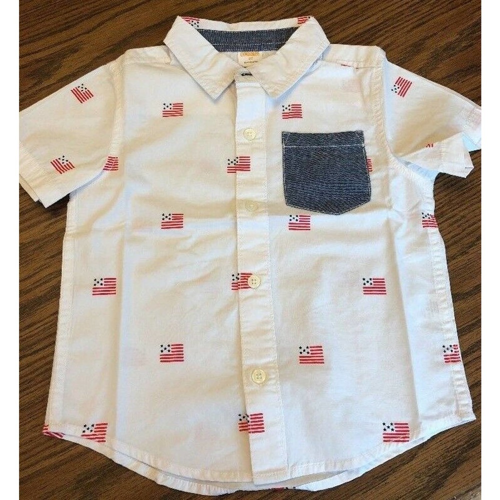 Gymboree Button Down Flag Shirt 2T Patriotic Red White and Blue New Short Sleeve